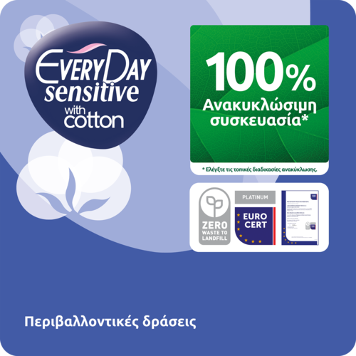 EVERYDAY - VALUE PACK SENSITIVE WITH COTTON Σερβιέτες Super Ultra Plus - 18τεμ.
